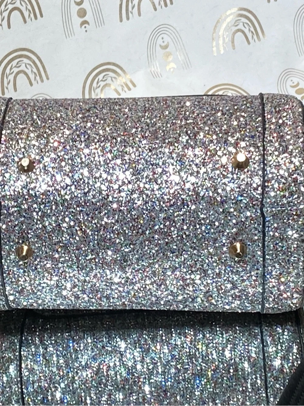 Silver Glitter Bow Crossbody Bag with Black Strap